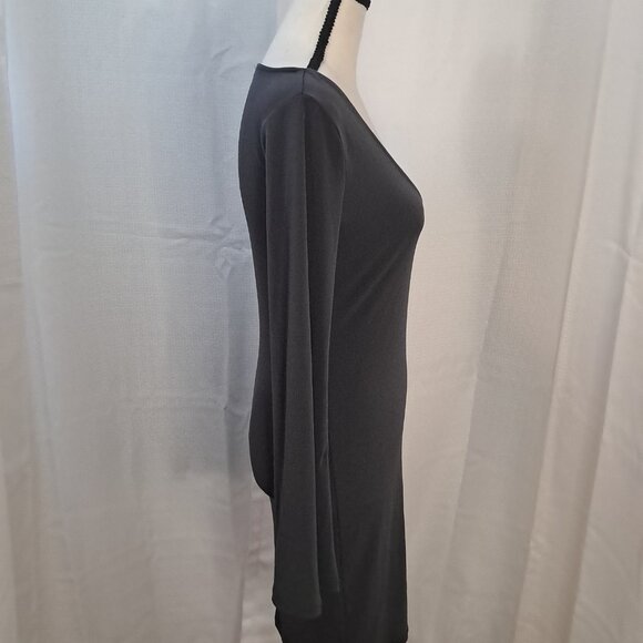 Forever 21 Flare Bell Sleeve Deep V Neckline Gray Bodycon Cocktail Dress Sz S - Picture 7 of 12